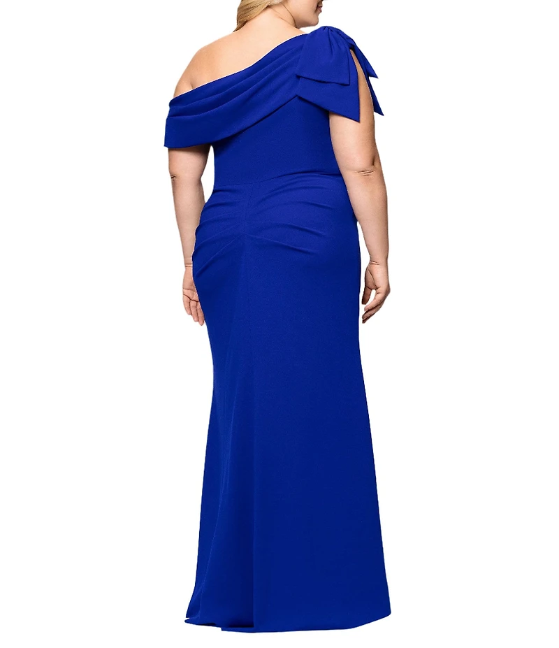 Xscape Plus Size One Shoulder Sleeveless Bow Sheath Gown