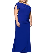 Xscape Plus Size One Shoulder Sleeveless Bow Sheath Gown