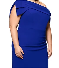 Xscape Plus Size One Shoulder Sleeveless Bow Sheath Gown