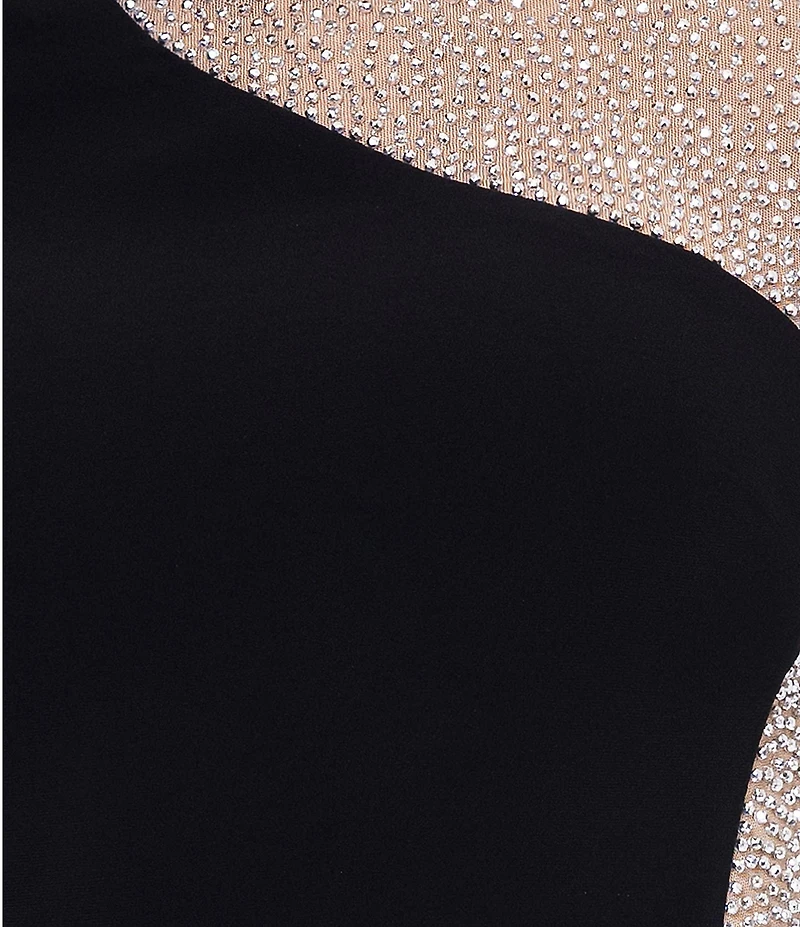 Xscape Plus Size Rhinestone Beaded Long Sleeve Gown