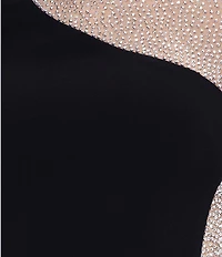 Xscape Plus Size Rhinestone Beaded Long Sleeve Gown