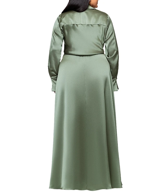 xscape green satin dress Xscape Women's Long Sleeve Satin Gown, Sage, 10 main image 1