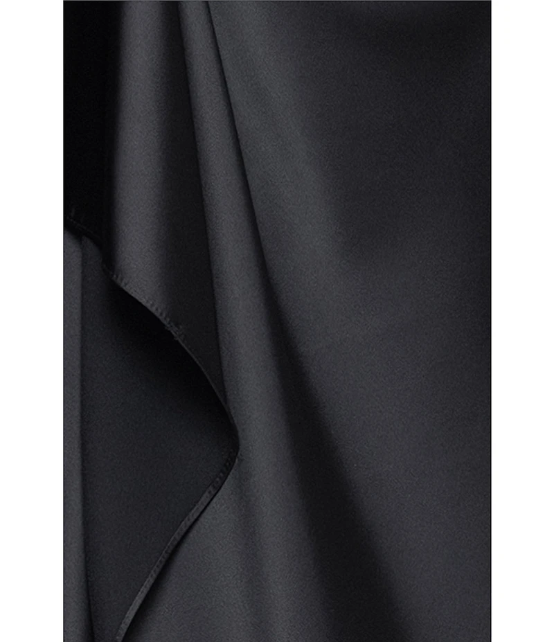Xscape Plus Size Satin Long Sleeve Faux Wrap Gown