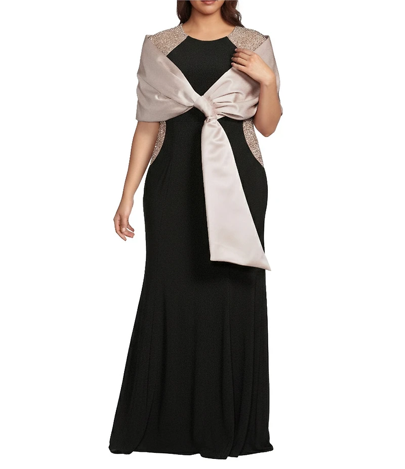 Xscape Plus Size Satin Shawl Bow Wrap