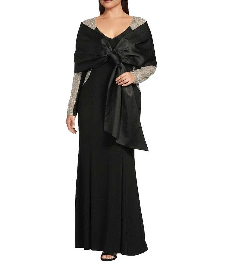 Xscape Plus Size Satin Shawl Bow Wrap