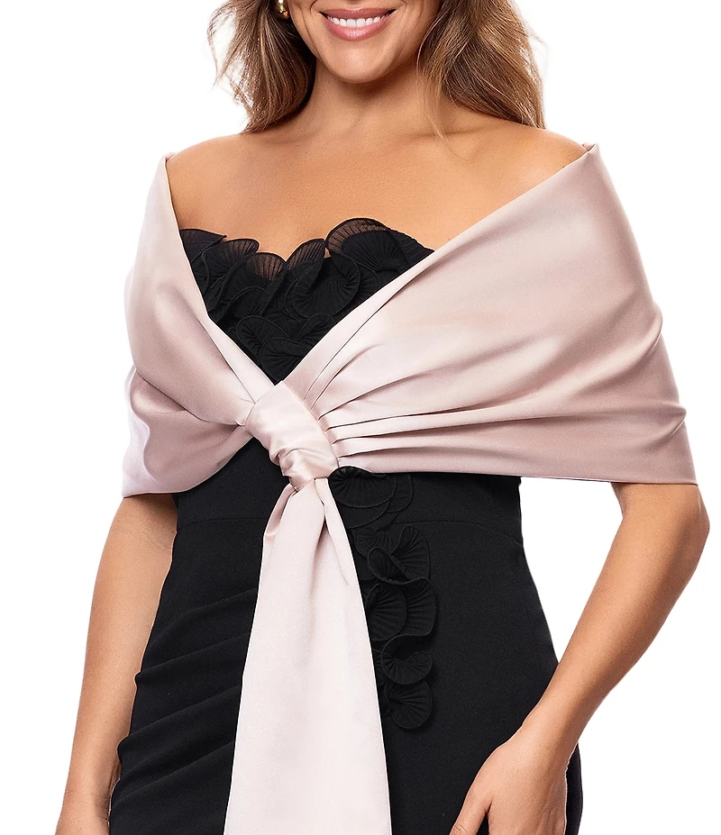 Xscape Plus Size Satin Shawl Bow Wrap
