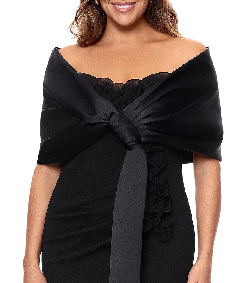 Xscape Plus Size Satin Shawl Bow Wrap