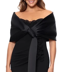 Xscape Plus Size Satin Shawl Bow Wrap
