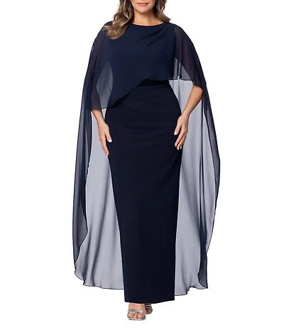 Xscape Plus Size Scuba Crepe Chiffon Sheath Long Dress