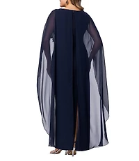 Xscape Plus Size Scuba Crepe Chiffon Sheath Long Dress