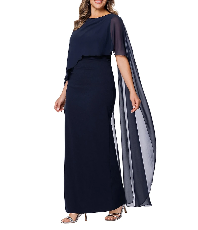 Xscape Plus Size Scuba Crepe Chiffon Sheath Long Dress