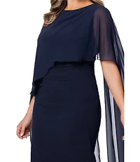 Xscape Plus Size Scuba Crepe Chiffon Sheath Long Dress