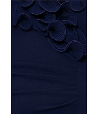 Xscape Plus Size Scuba Crepe Ruffle Off The Shoulder Neck Ruched Gown