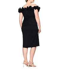 Xscape Plus Size Scuba Crepe V-Neck Sleeveless Wire Ruffle Trim Ruched Back Dress