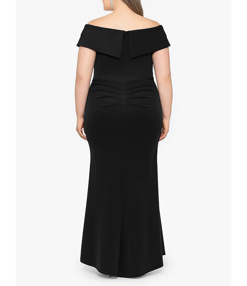 Xscape Plus Size Sleeveless Sweetheart Neck Cascade Ruffled Long Scuba Crepe Dress