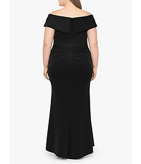 Xscape Plus Size Sleeveless Sweetheart Neck Cascade Ruffled Long Scuba Crepe Dress