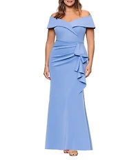 Xscape Plus Size Sleeveless Sweetheart Neck Cascade Ruffled Long Scuba Crepe Dress
