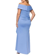 Xscape Plus Size Sleeveless Sweetheart Neck Cascade Ruffled Long Scuba Crepe Dress