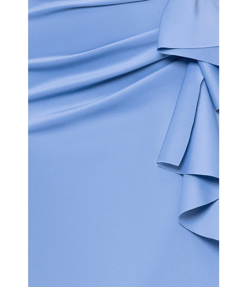 Xscape Plus Size Sleeveless Sweetheart Neck Cascade Ruffled Long Scuba Crepe Dress