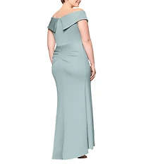 Xscape Plus Size Sleeveless Sweetheart Neck Cascade Ruffled Long Scuba Crepe Dress