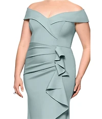 Xscape Plus Size Sleeveless Sweetheart Neck Cascade Ruffled Long Scuba Crepe Dress
