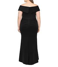 Xscape Plus Size Sleeveless Sweetheart Neck Cascade Ruffled Long Scuba Crepe Dress