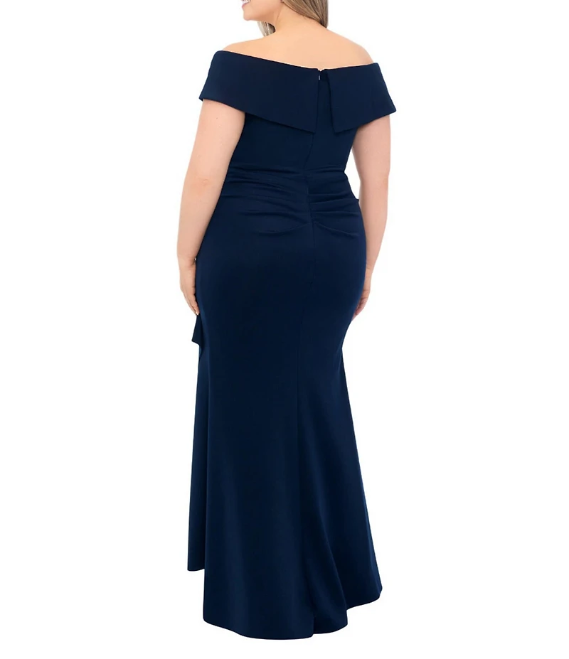 Xscape Plus Size Sleeveless Sweetheart Neck Cascade Ruffled Long Scuba Crepe Dress