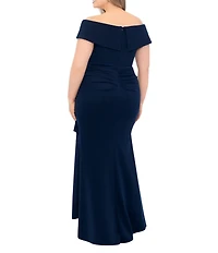 Xscape Plus Size Sleeveless Sweetheart Neck Cascade Ruffled Long Scuba Crepe Dress