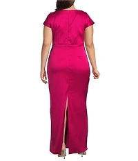Xscape Plus Size Stretch Arcadia V-Neck Short Sleeve Side Rouching Gown