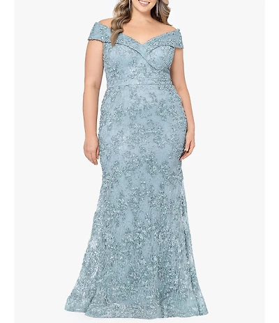 Xscape Plus Size Sweetheart Off-The-Shoulder Embroidered Lace Gown