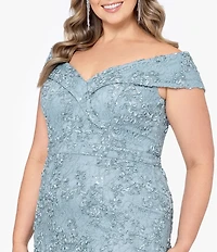 Xscape Plus Size Sweetheart Off-The-Shoulder Embroidered Lace Gown