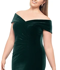 Xscape Plus Size Velvet Off-The-Shoulder Cap Sleeves Ruched Long Gown