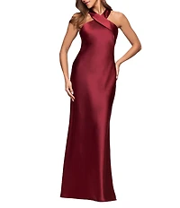 Xscape Satin Cross Front Halter Neck Sleeveless Tie Back Gown