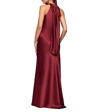 Xscape Satin Cross Front Halter Neck Sleeveless Tie Back Gown