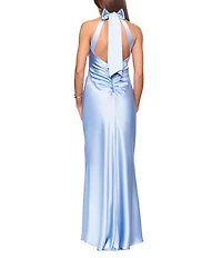 Xscape Satin Halter Neck Sleeveless Sheath Gown