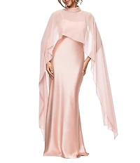 Xscape Satin Long Chiffon Overlay Dress