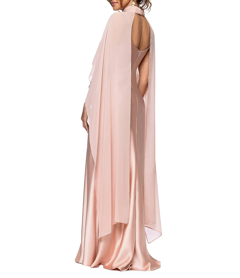 Xscape Satin Long Chiffon Overlay Dress