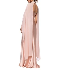 Xscape Satin Long Chiffon Overlay Dress