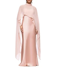 Xscape Satin Long Chiffon Overlay Dress