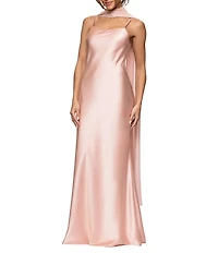 Xscape Satin Long Chiffon Overlay Dress