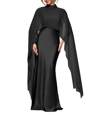 Xscape Satin Long Chiffon Overlay Dress