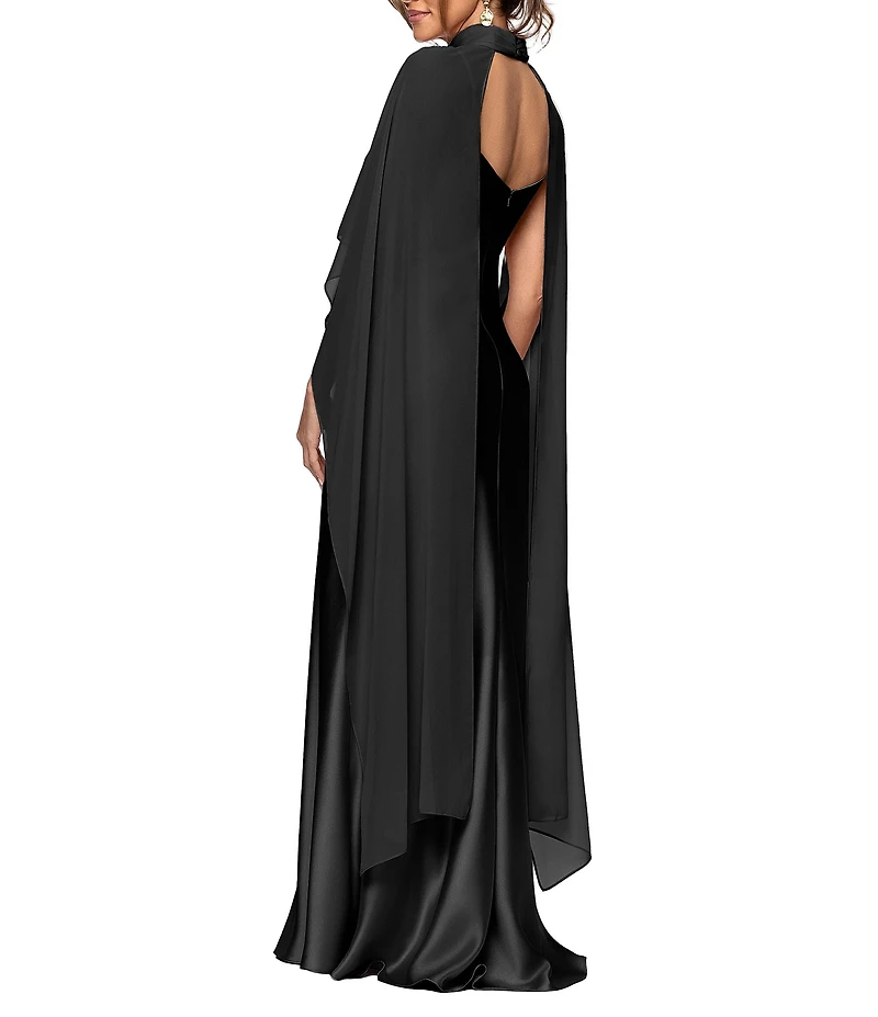 Xscape Satin Long Chiffon Overlay Dress