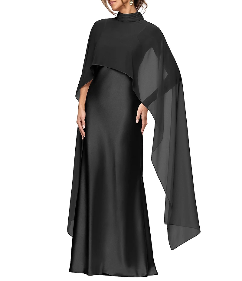 Xscape Satin Long Chiffon Overlay Dress