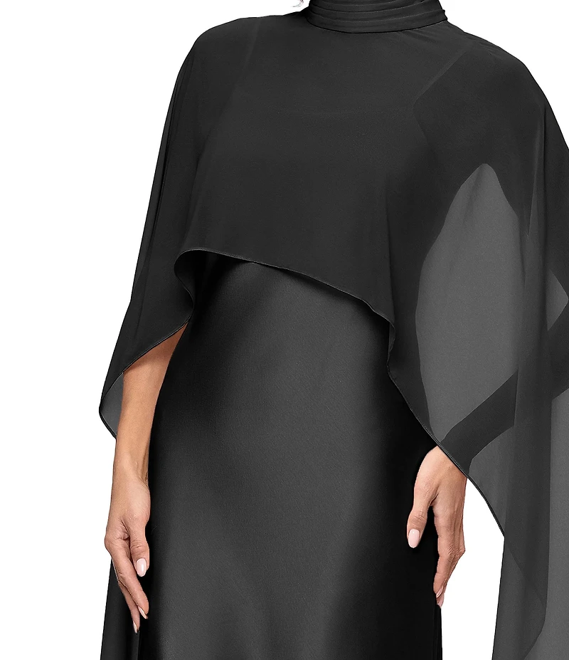 Xscape Satin Long Chiffon Overlay Dress