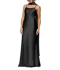 Xscape Satin Long Chiffon Overlay Dress