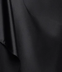 Xscape Satin One Shoulder Long Sleeve Dress With Front Ruffle