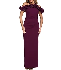 Xscape Scuba Crepe Ruffle Top Long Dress