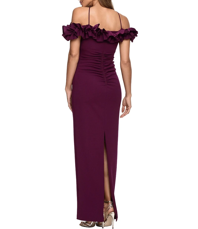 Xscape Scuba Crepe Ruffle Top Long Dress