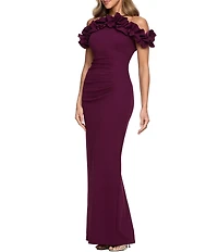 Xscape Scuba Crepe Ruffle Top Long Dress