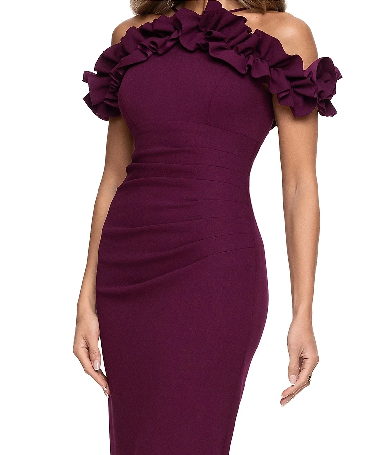 Xscape Scuba Crepe Ruffle Top Long Dress